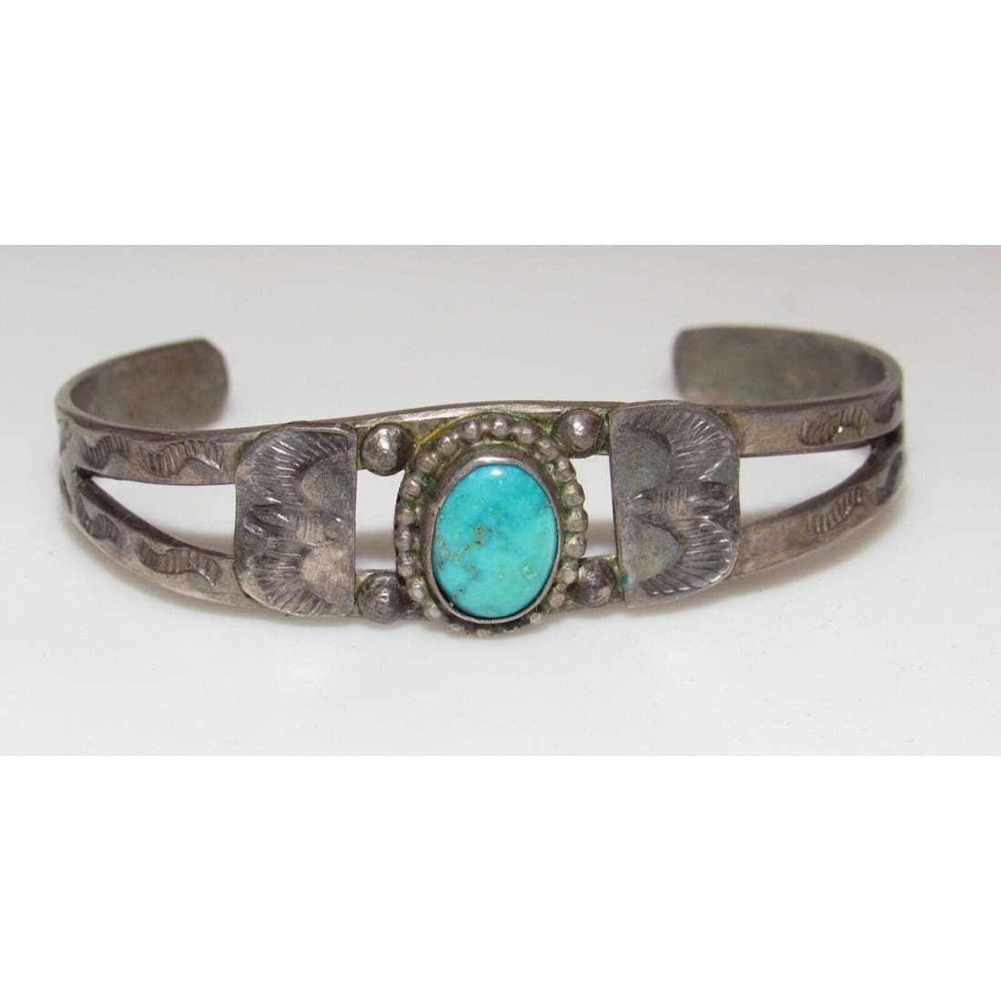 Fred Harvey Era Bracelet Navajo Sterling Turquoise Stacker Cuff Old Pawn Fred Harvey Era