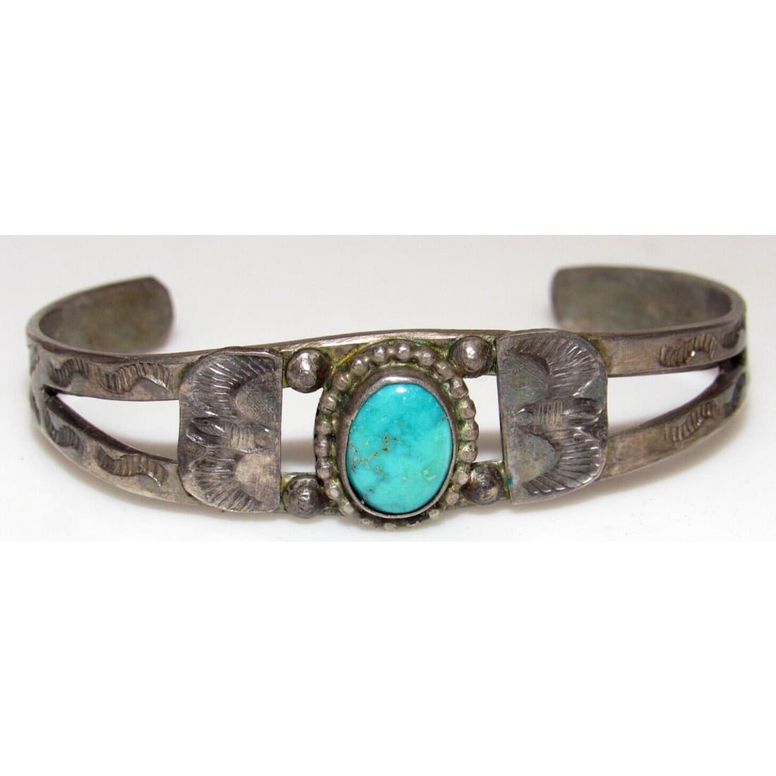 Fred Harvey Era Bracelet Navajo Sterling Turquoise Stacker Cuff Old Pawn Fred Harvey Era