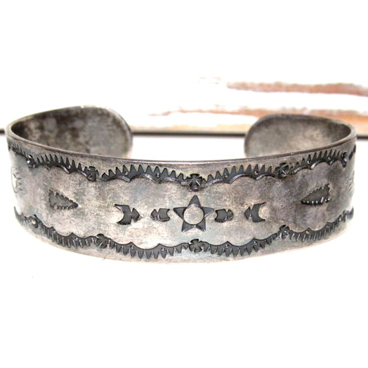 Early Old Pawn Navajo Ingot Cuff Bracelet Hand Stamped Arrows Rare Crica 1900 Native American