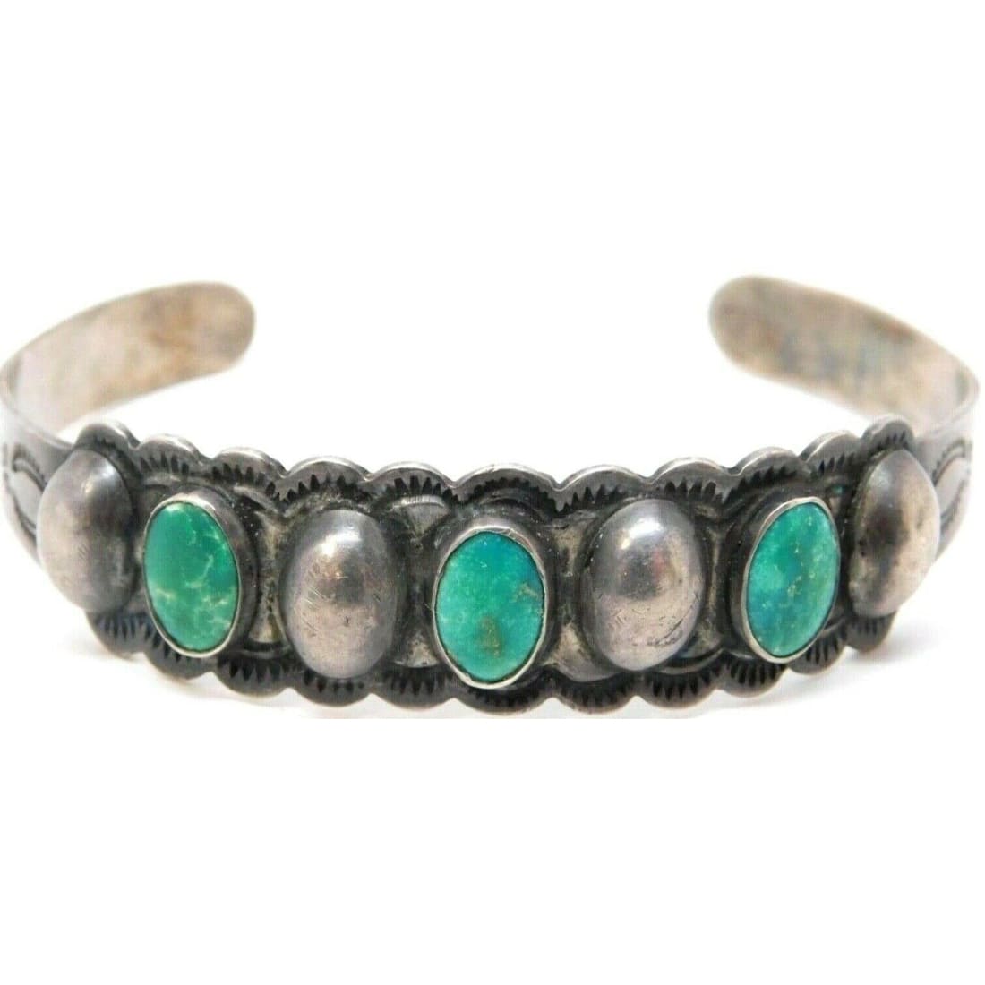 Early Navajo Cerrillos Turquoise Bracelet Fred Harvey Era Coin Silver Rare Pawn Native American