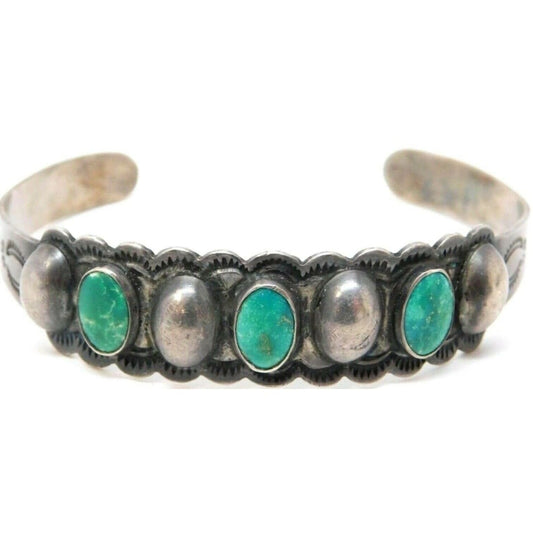 Early Navajo Cerrillos Turquoise Bracelet Fred Harvey Era Coin Silver Rare Pawn Native American