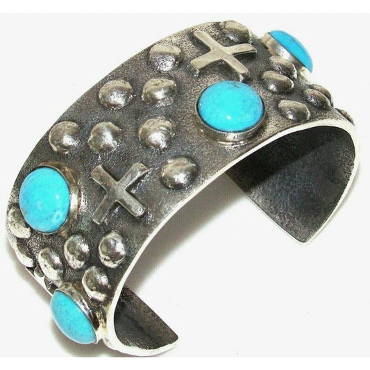 Huge Navajo Bracelet Tufa Cast Sterling Sleeping Beauty 