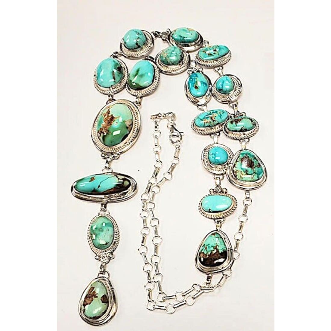 Huge Navajo Gem Grade Royston Turquoise Lariat Necklace 