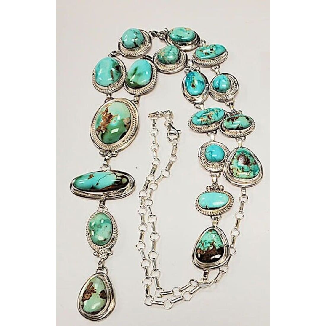 Huge Navajo Gem Grade Royston Turquoise Lariat Necklace 