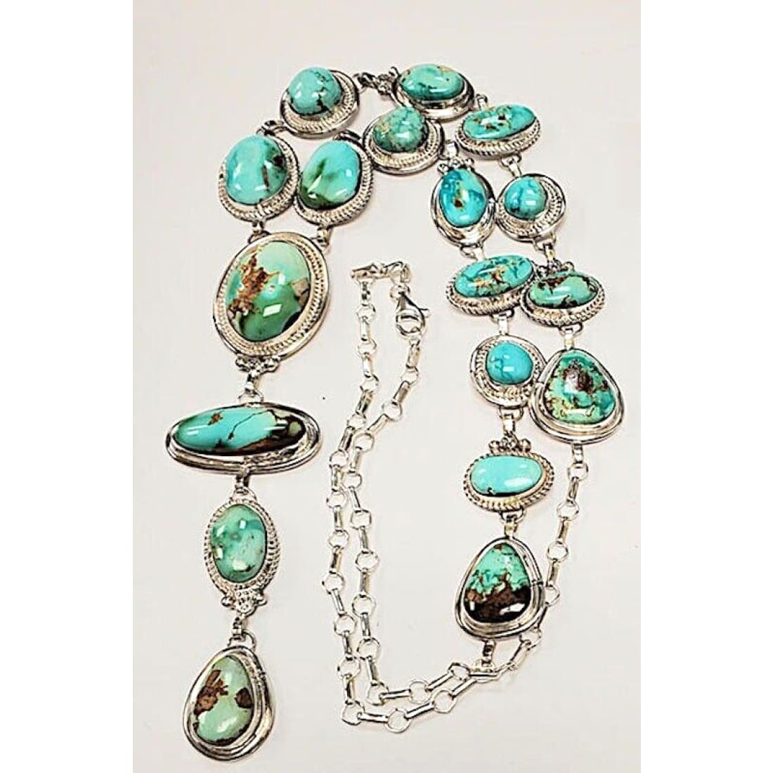 Huge Navajo Gem Grade Royston Turquoise Lariat Necklace 