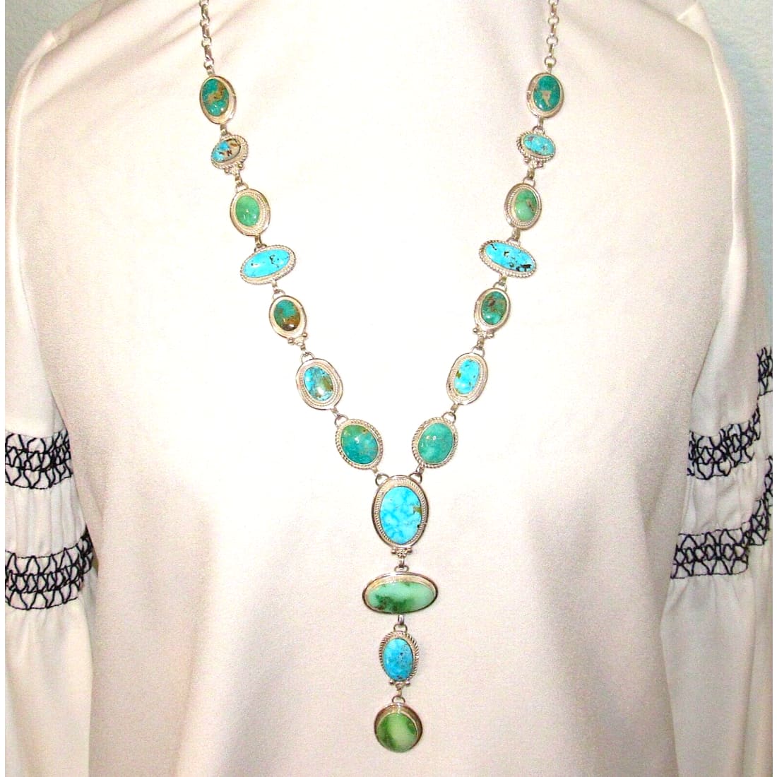 Huge Navajo Sonoran Gold & Royston Turquoise Lariat Necklace