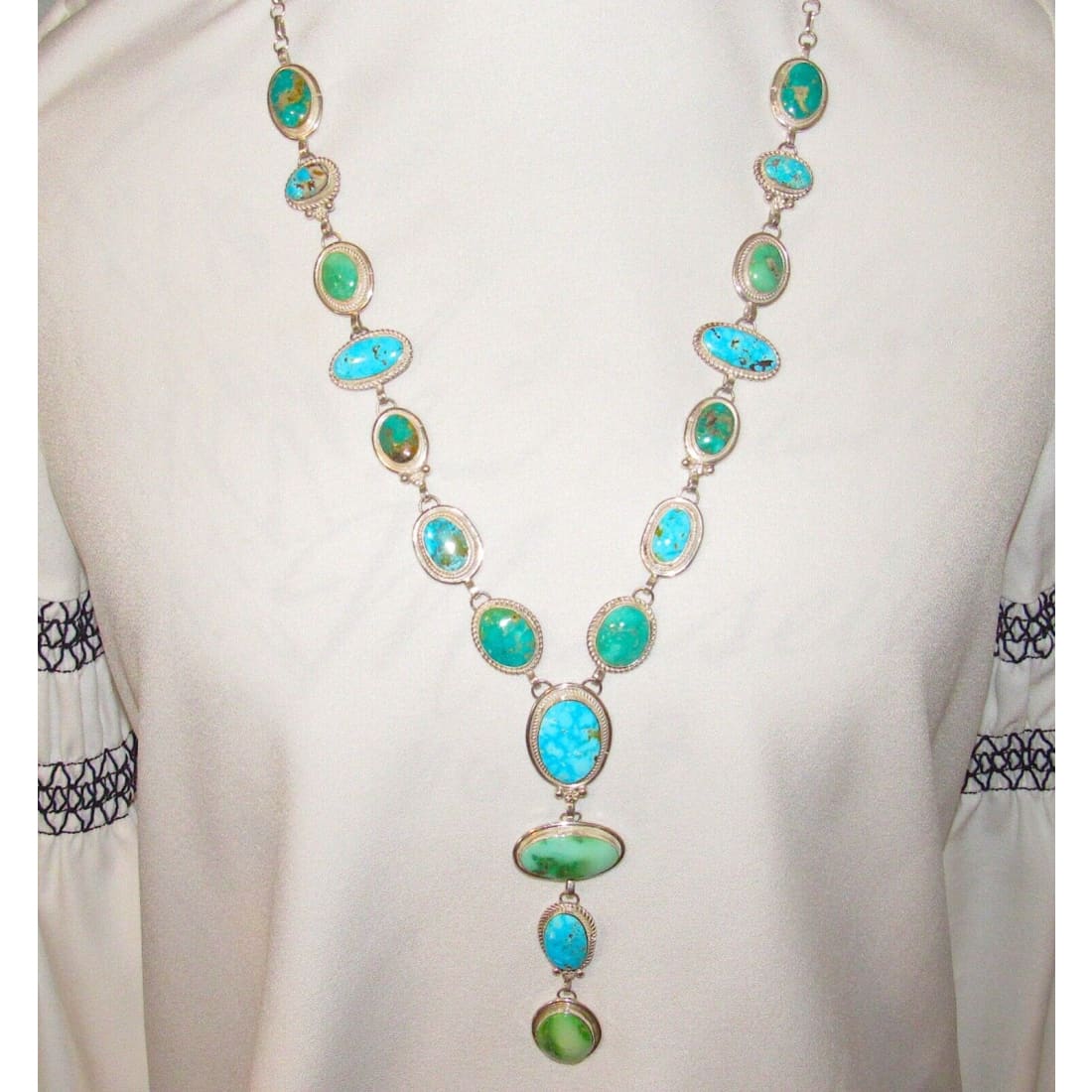 Huge Navajo Sonoran Gold & Royston Turquoise Lariat Necklace