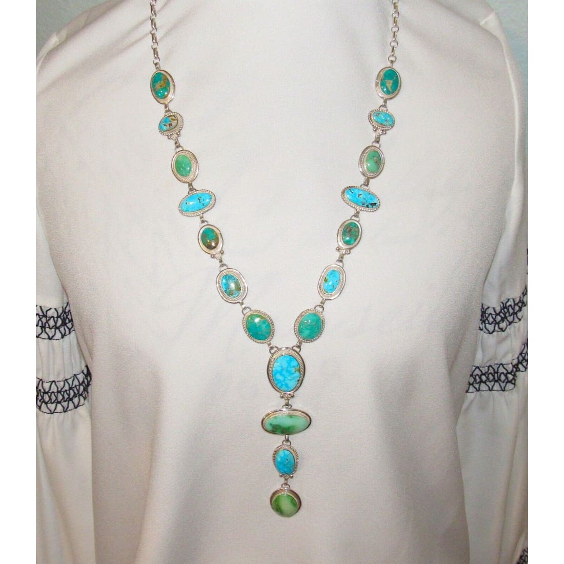 Huge Navajo Sonoran Gold & Royston Turquoise Lariat Necklace