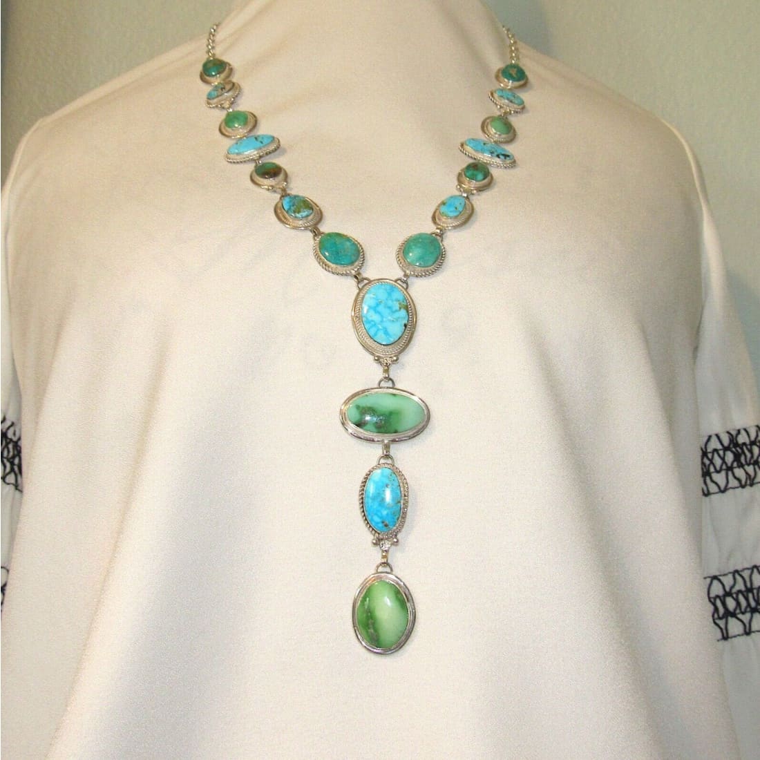 Huge Navajo Sonoran Gold & Royston Turquoise Lariat Necklace