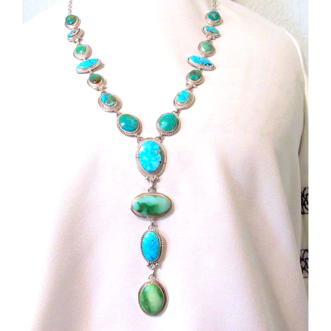 Huge Navajo Sonoran Gold & Royston Turquoise Lariat Necklace