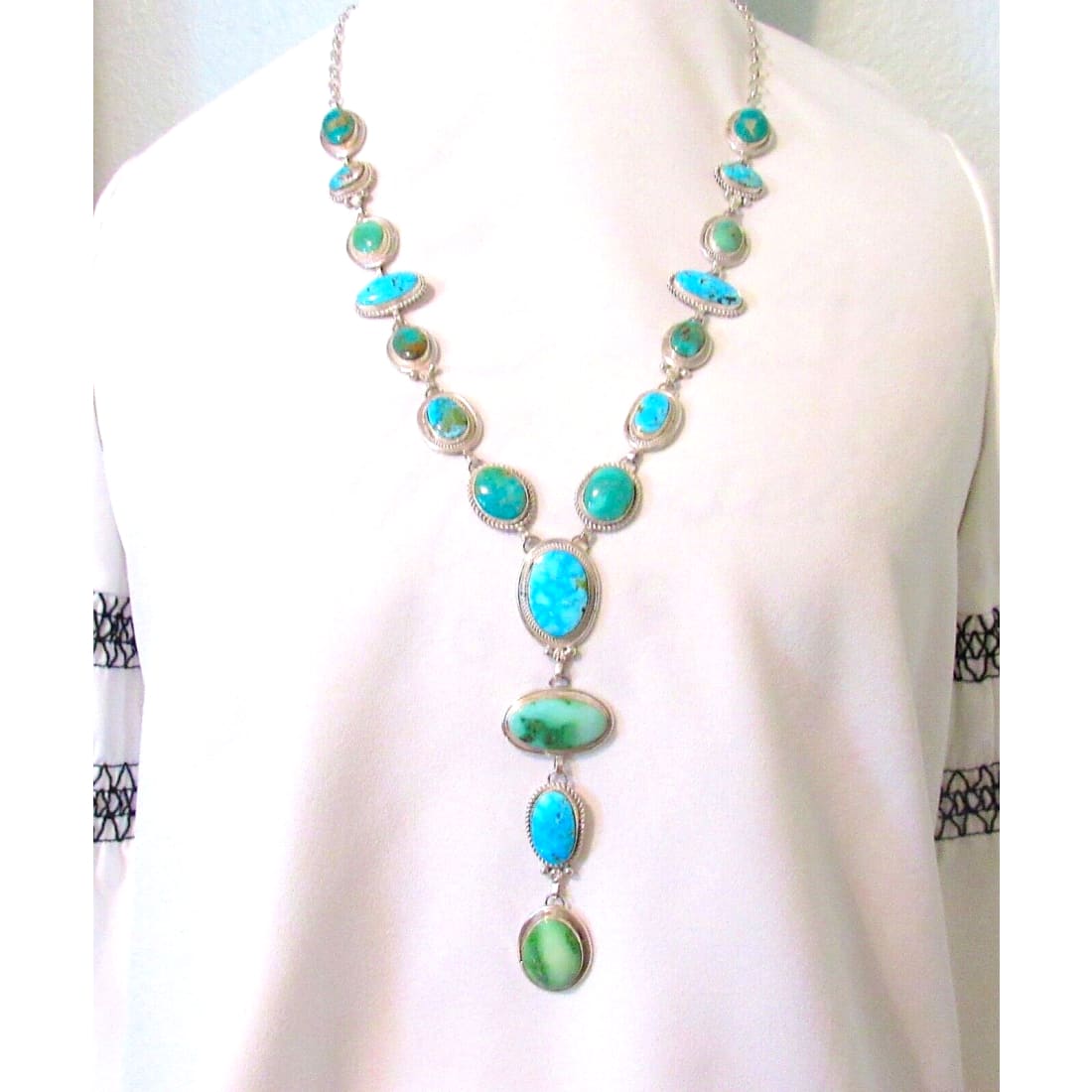 Huge Navajo Sonoran Gold & Royston Turquoise Lariat Necklace