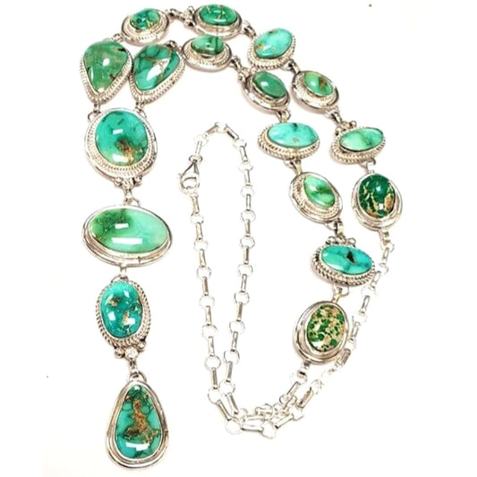 Huge Navajo Sonoran Gold Turquoise Lariat Necklace Sterling 