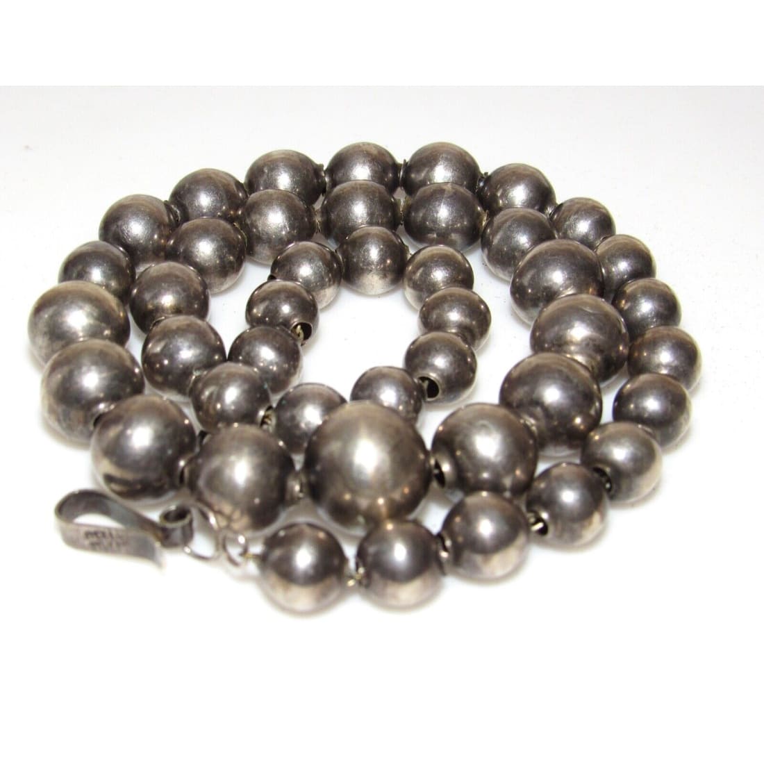 Early Pre-Eagle Mexican Sterling Silver Beads Necklace 18"L Taxco Taxco