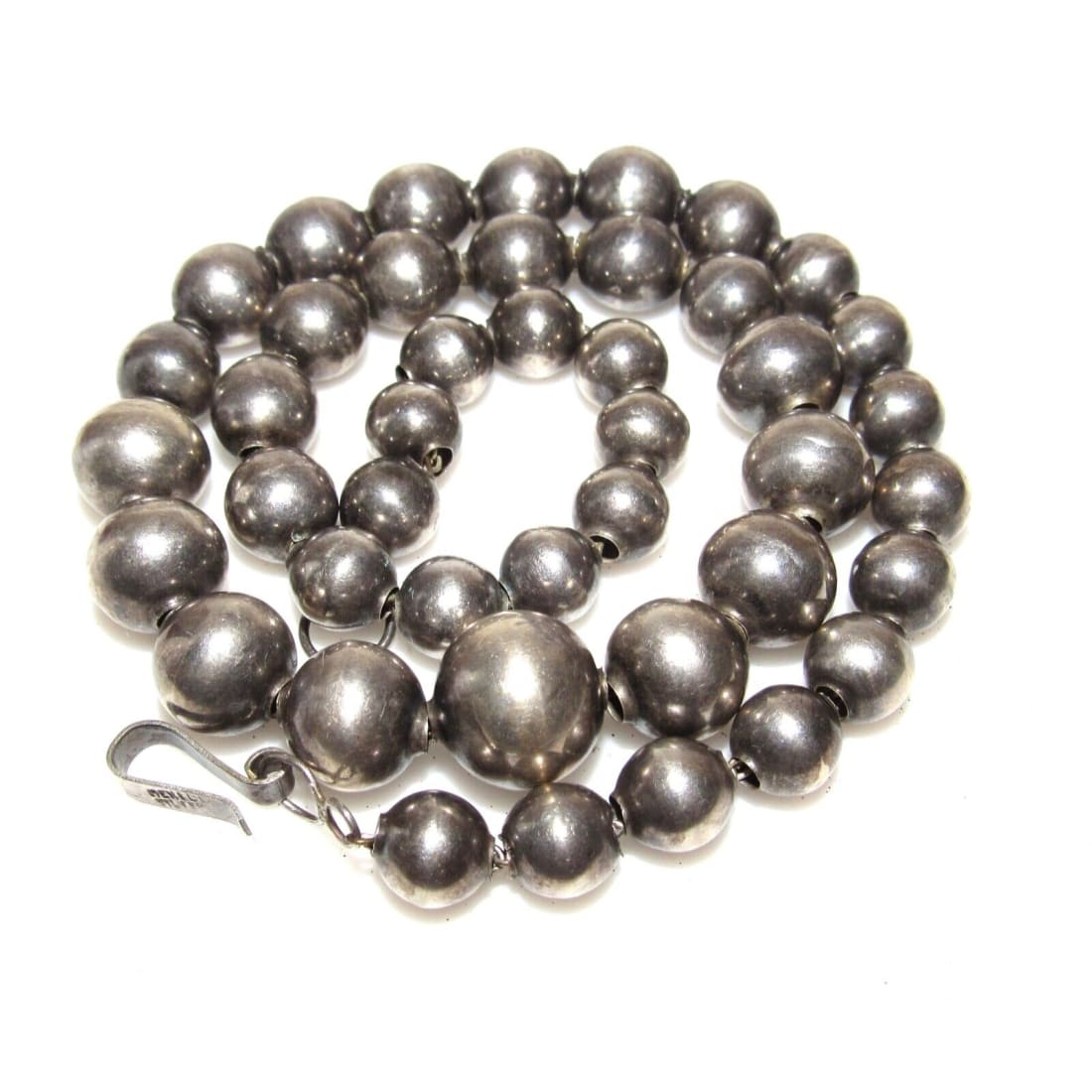 Early Pre-Eagle Mexican Sterling Silver Beads Necklace 18"L Taxco Taxco