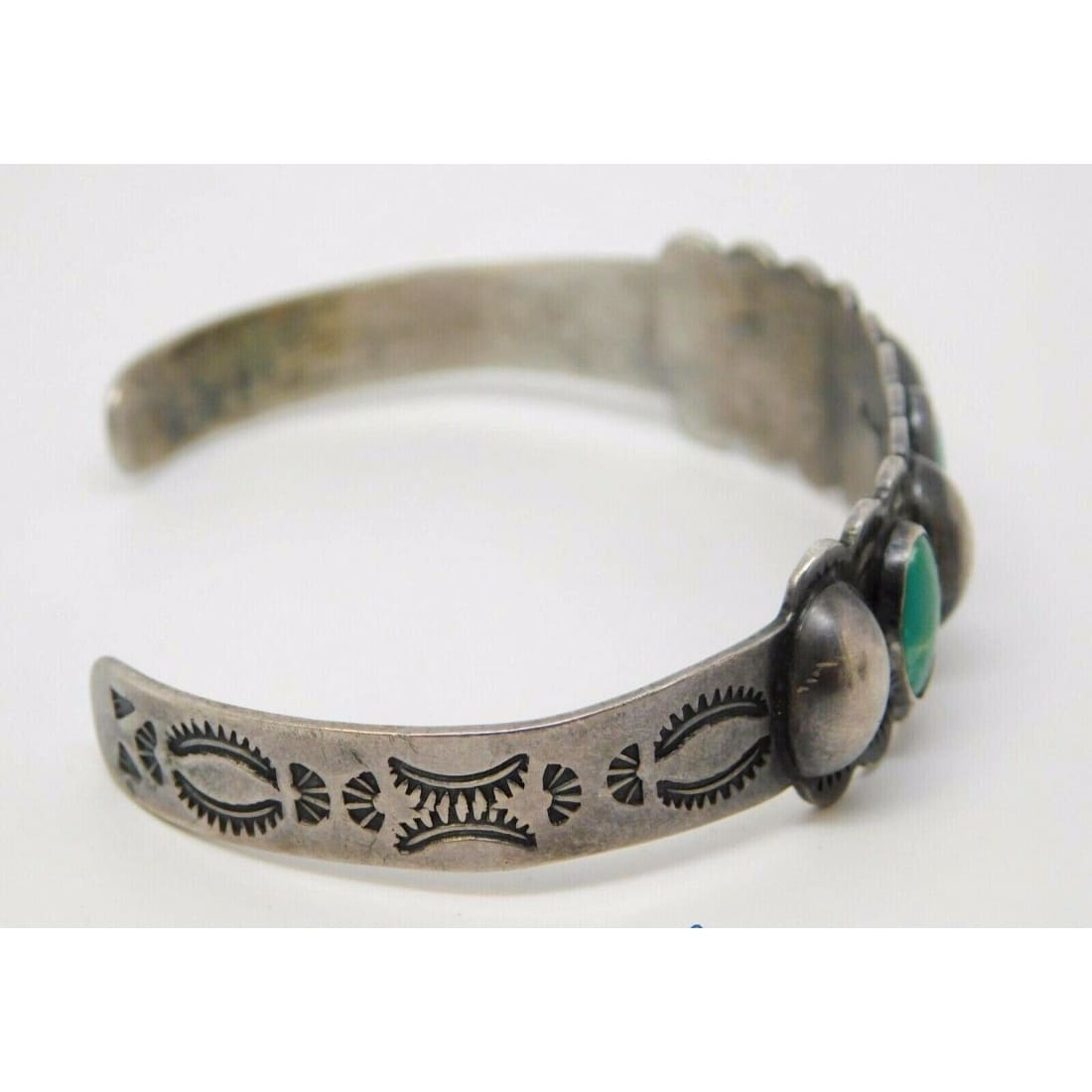 Early Navajo Cerrillos Turquoise Bracelet Fred Harvey Era Coin Silver Rare Pawn Native American