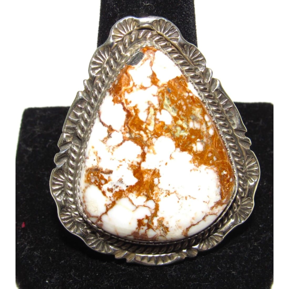 Large Navajo Wild Horse Stone Ring Sz 10 Sterling Silver