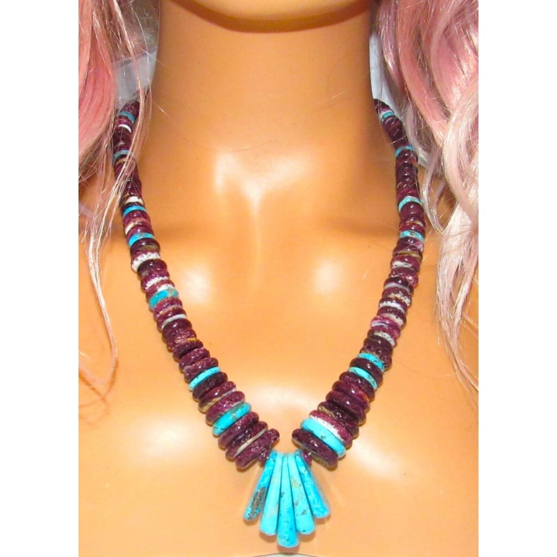 Large Santo Domingo Purple Spiny Oyster Turquoise Heishi