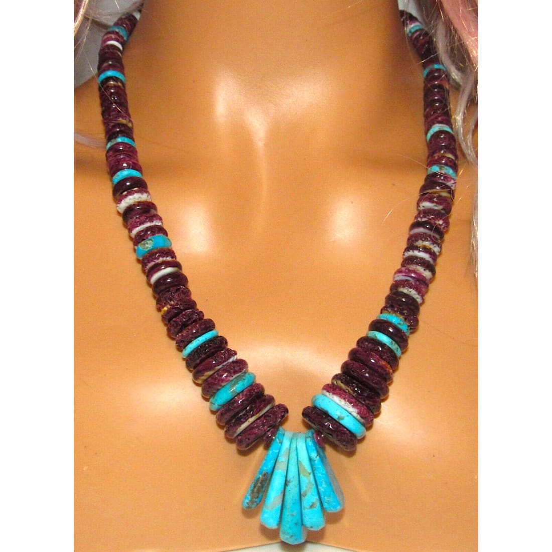 Large Santo Domingo Purple Spiny Oyster Turquoise Heishi