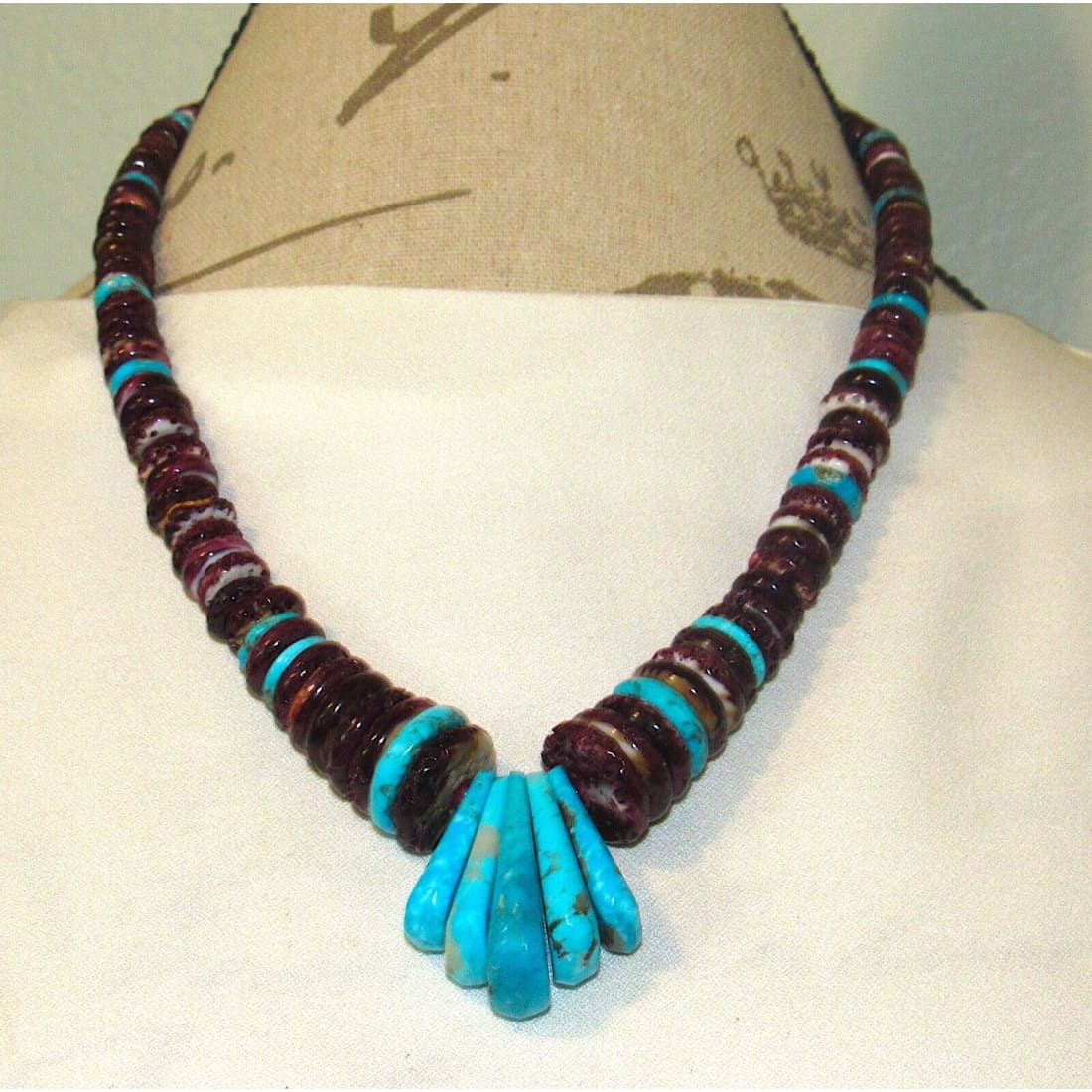 Large Santo Domingo Purple Spiny Oyster Turquoise Heishi