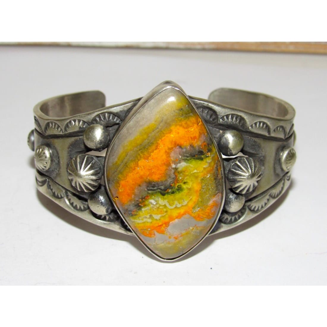 Massive Navajo Bumblebee Jasper Cuff Bracelet Sterling 