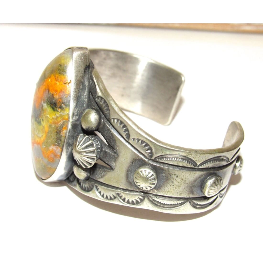Massive Navajo Bumblebee Jasper Cuff Bracelet Sterling 