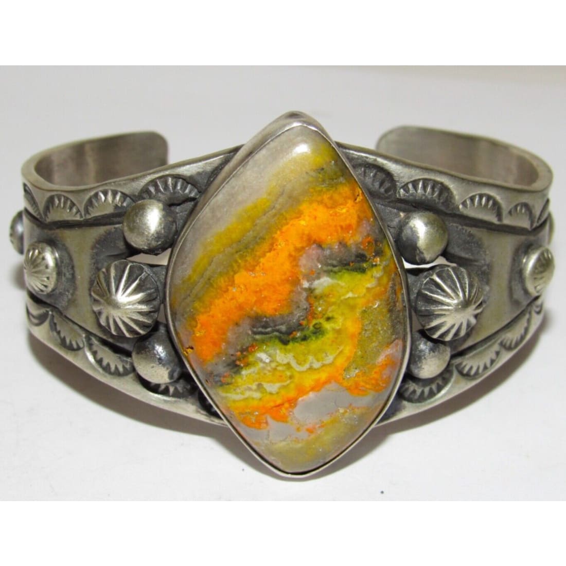Massive Navajo Bumblebee Jasper Cuff Bracelet Sterling 