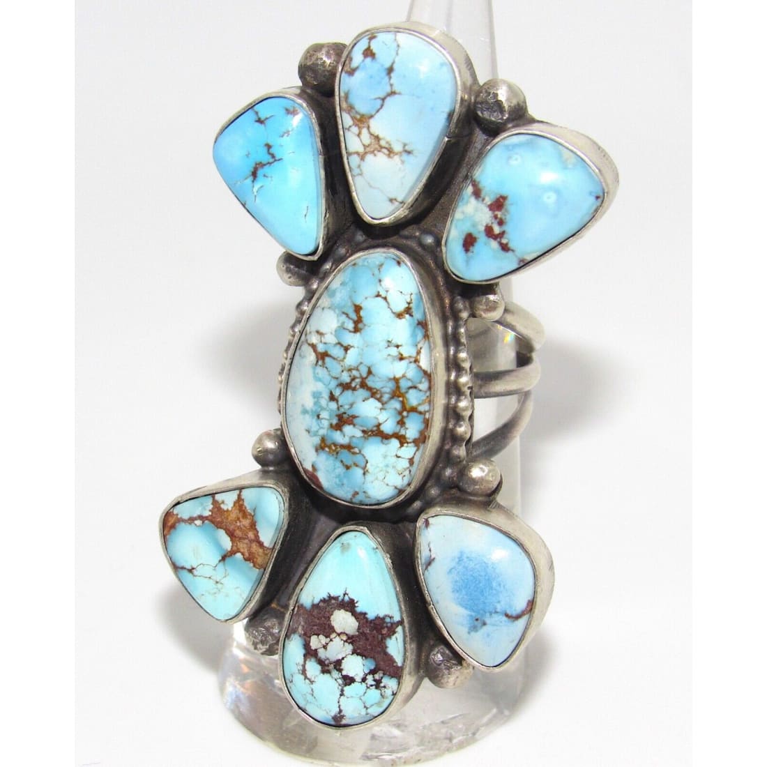 Massive Navajo Golden Hills Turquoise Cluster Ring Sz 6.5 
