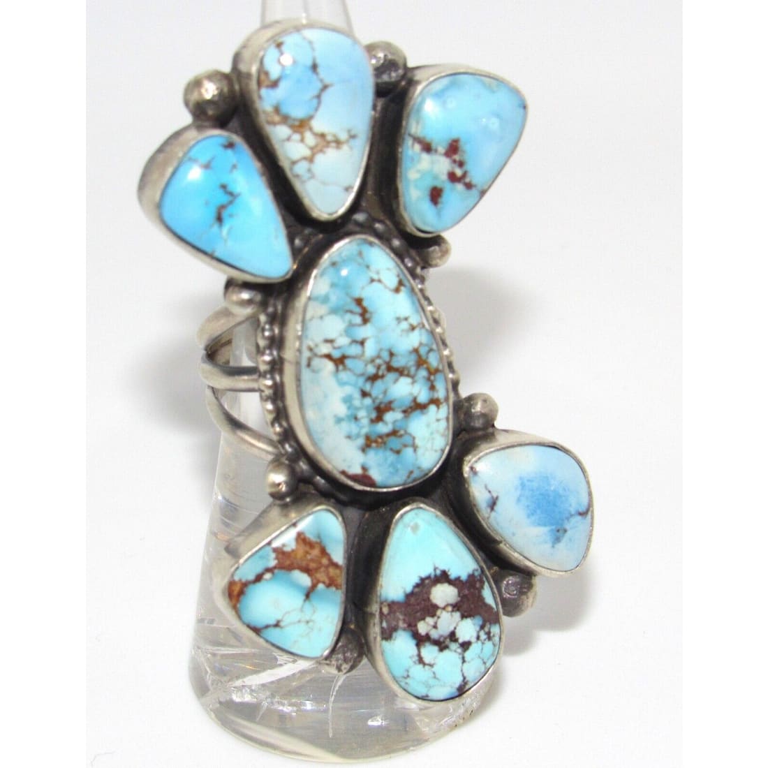 Massive Navajo Golden Hills Turquoise Cluster Ring Sz 6.5 