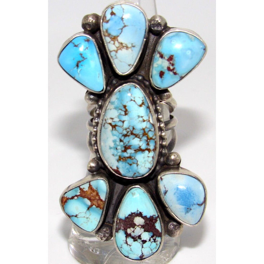 Massive Navajo Golden Hills Turquoise Cluster Ring Sz 6.5 