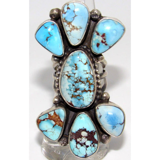 Massive Navajo Golden Hills Turquoise Cluster Ring Sz 6.5 