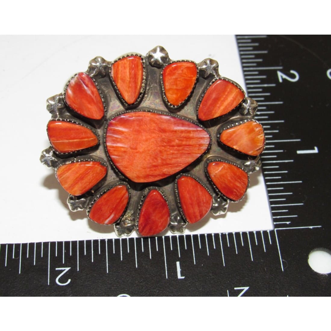 Massive Navajo Red Orange Spiny Oyster Cluster Ring Sz 8 