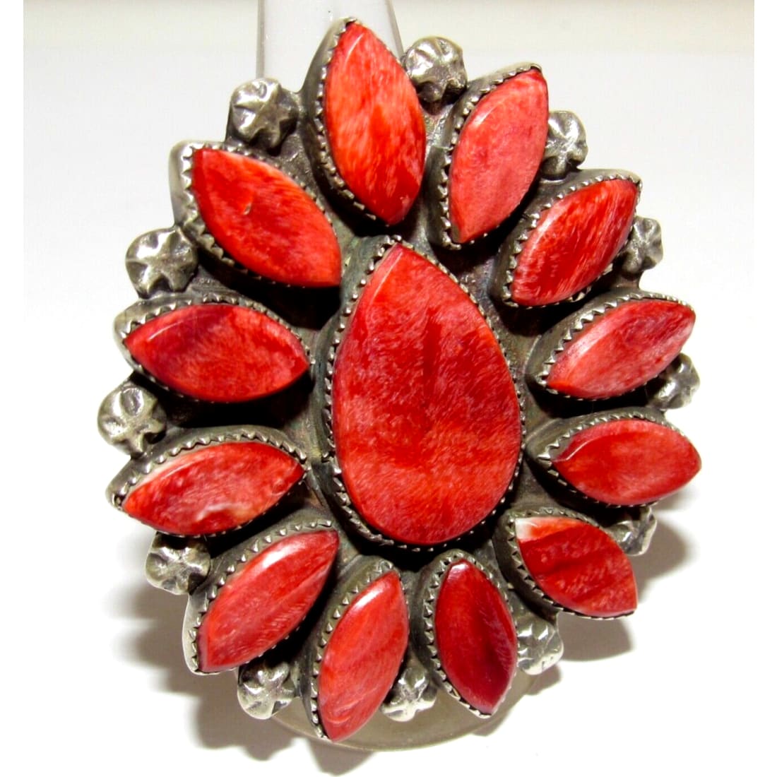 Massive Navajo Red Spiny Oyster Cluster Ring Sz 9 Sterling