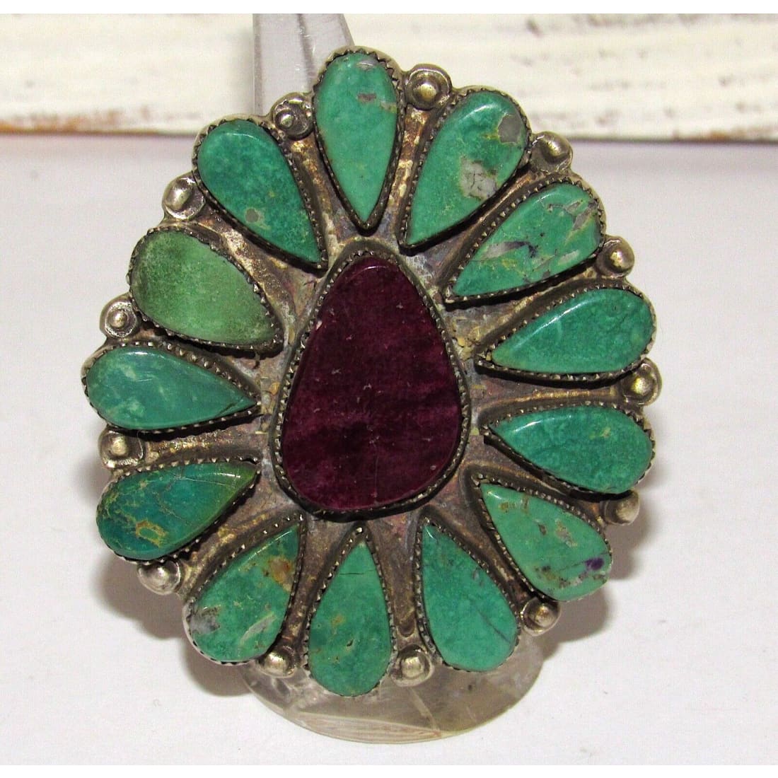 Massive Navajo Royston Turquoise Purple Spiny Cluster Ring 