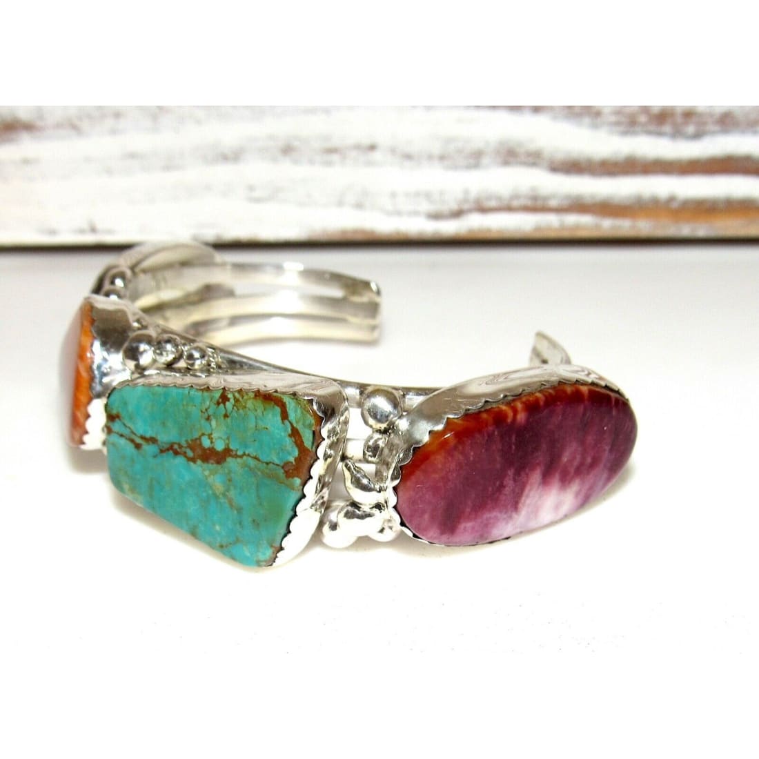 Massive Navajo Royston Turquoise Spiny Oyster Sterling Statement Cuff Bracelet Native American