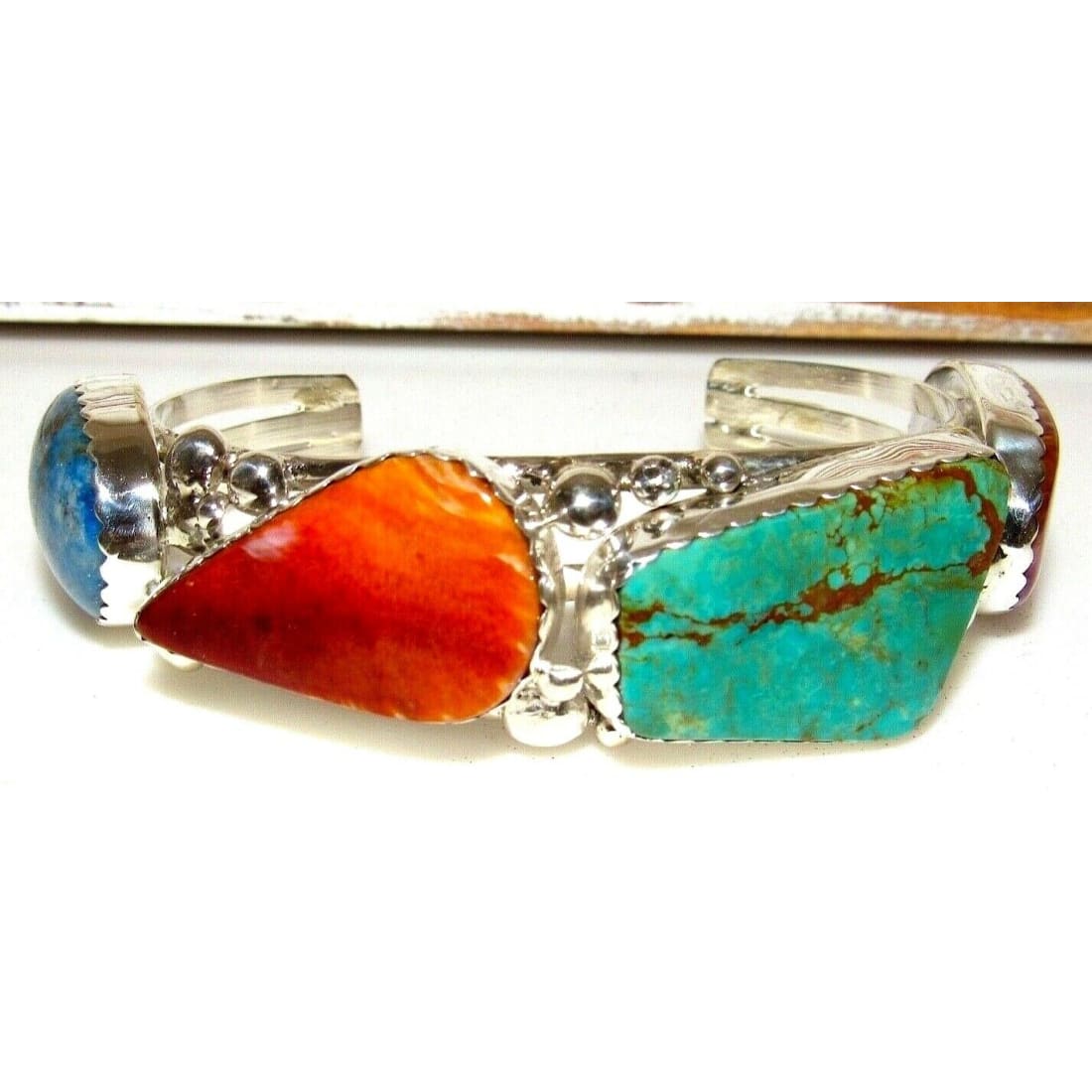 Massive Navajo Royston Turquoise Spiny Oyster Sterling Statement Cuff Bracelet Native American
