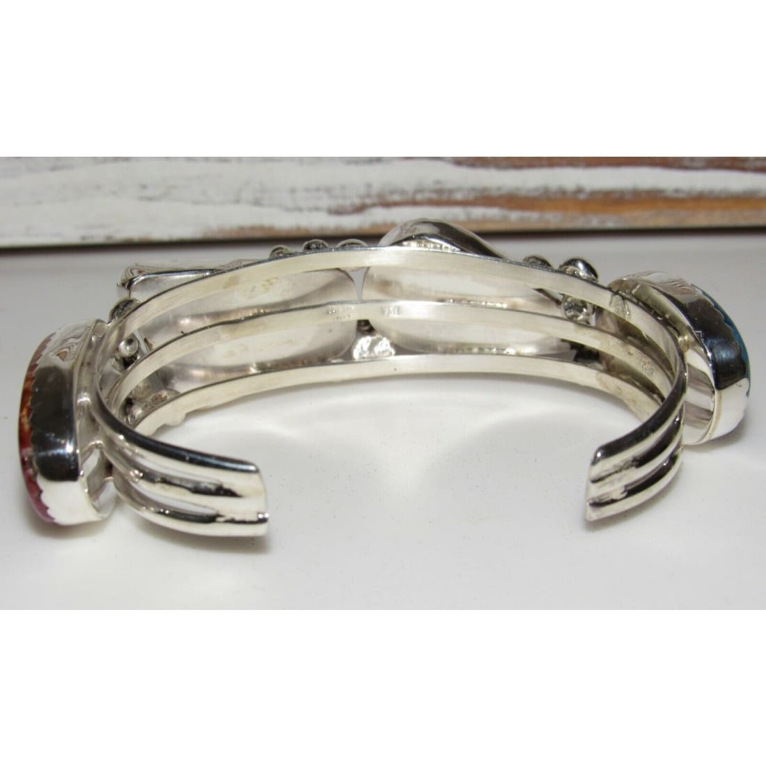 Massive Navajo Royston Turquoise Spiny Oyster Sterling Statement Cuff Bracelet Native American