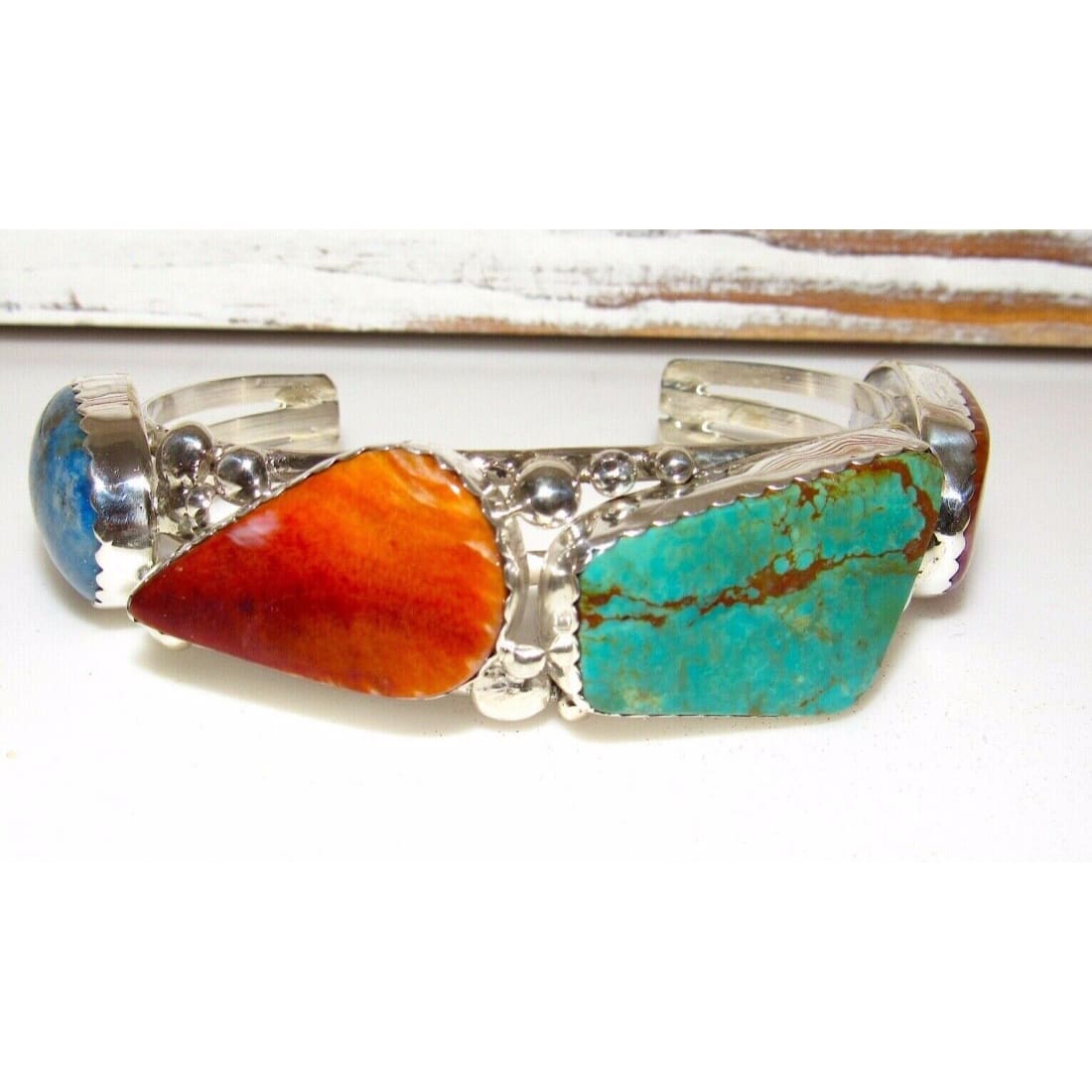 Massive Navajo Royston Turquoise Spiny Oyster Sterling Statement Cuff Bracelet Native American