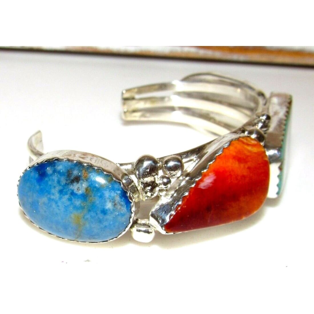 Massive Navajo Royston Turquoise Spiny Oyster Sterling Statement Cuff Bracelet Native American