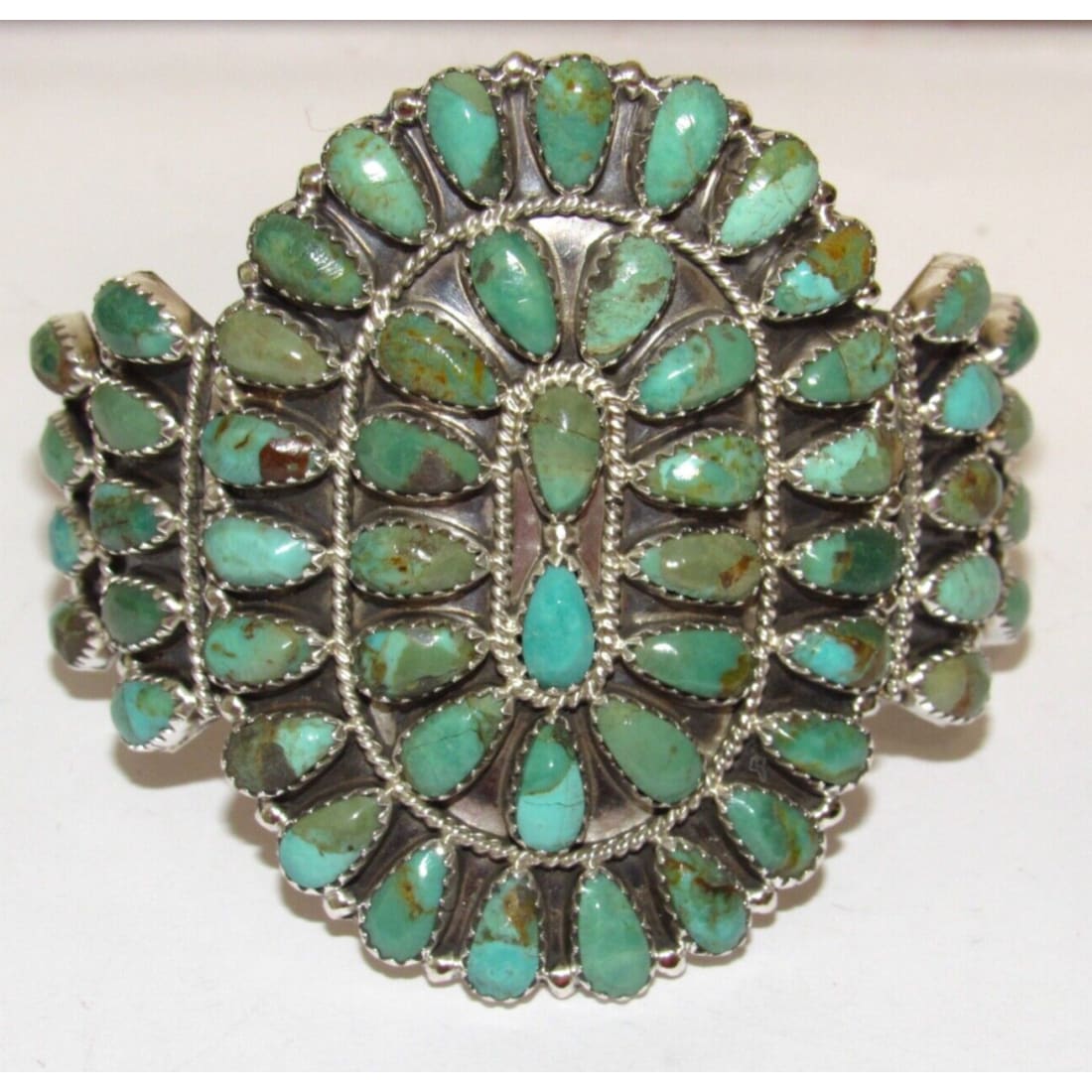 Massive Navajo Turquoise Cluster Cuff Bracelet Sterling