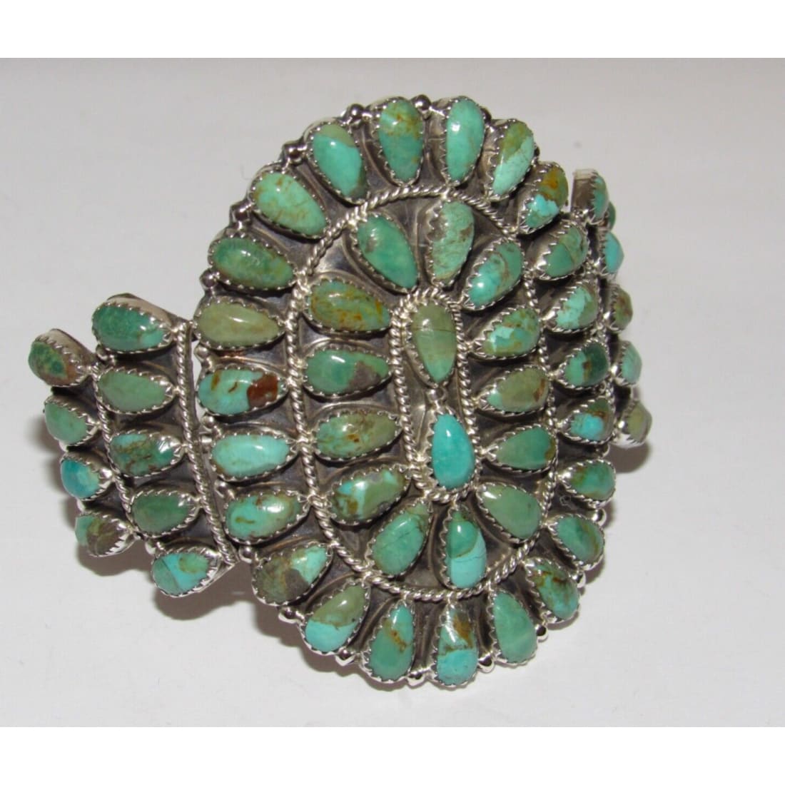 Massive Navajo Turquoise Cluster Cuff Bracelet Sterling
