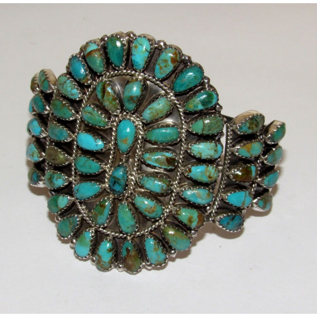 Massive Navajo Turquoise Cluster Cuff Bracelet Sterling 