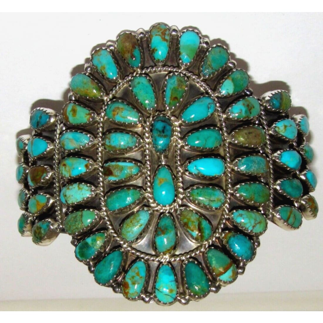 Massive Navajo Turquoise Cluster Cuff Bracelet Sterling 