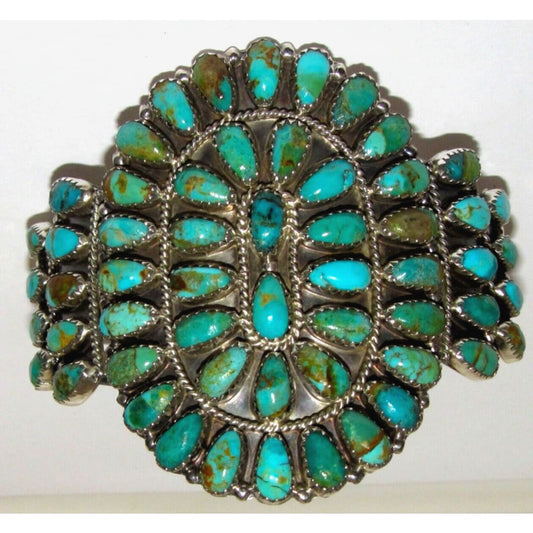 Massive Navajo Turquoise Cluster Cuff Bracelet Sterling 