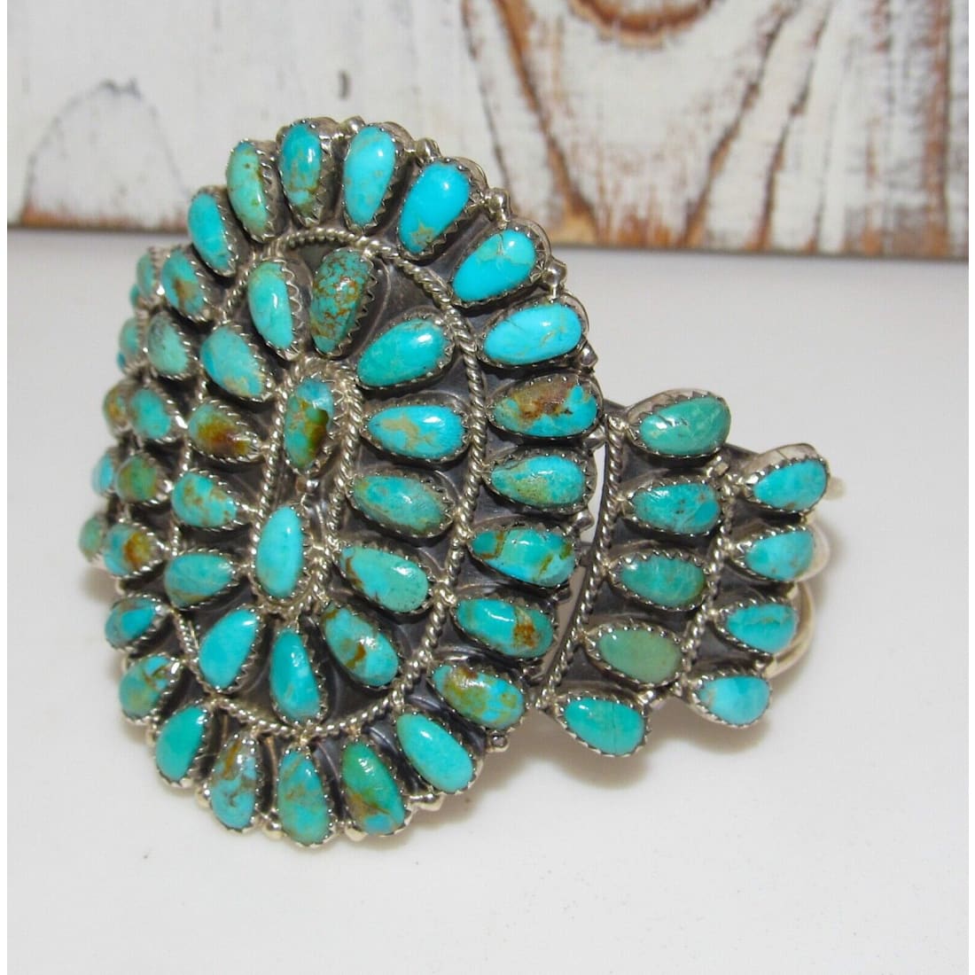 Massive Navajo Turquoise Cluster Cuff Bracelet Sterling 
