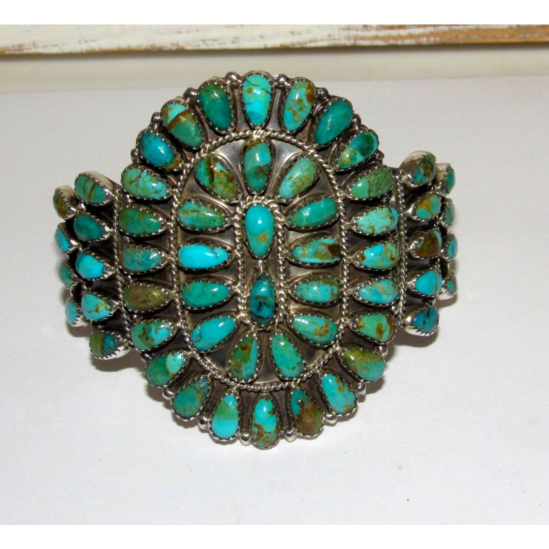 Massive Navajo Turquoise Cluster Cuff Bracelet Sterling 