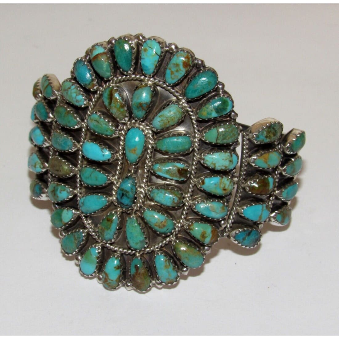 Massive Navajo Turquoise Cluster Cuff Bracelet Sterling 