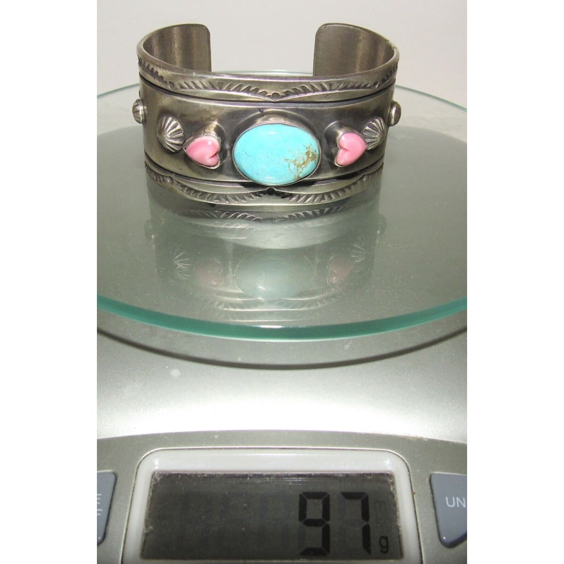 Massive Navajo Turquoise Pink Shell Heart Statement Cuff 