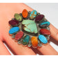 Massive Navajo Turquoise Red Purple Spiny Cluster Ring Sz 7 