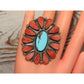 Massive Navajo Turquoise Red Spiny Cluster Ring Sz 7.5 