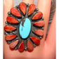Massive Navajo Turquoise Red Spiny Cluster Ring Sz 7.5 